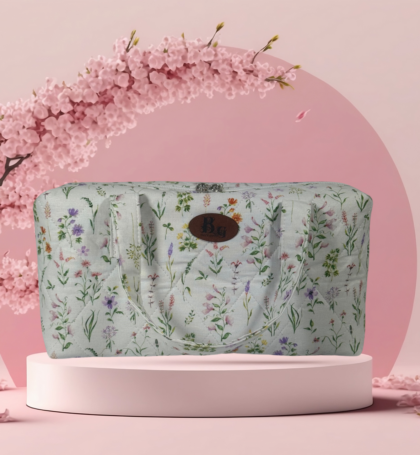 White Floral Cosmetic Bag