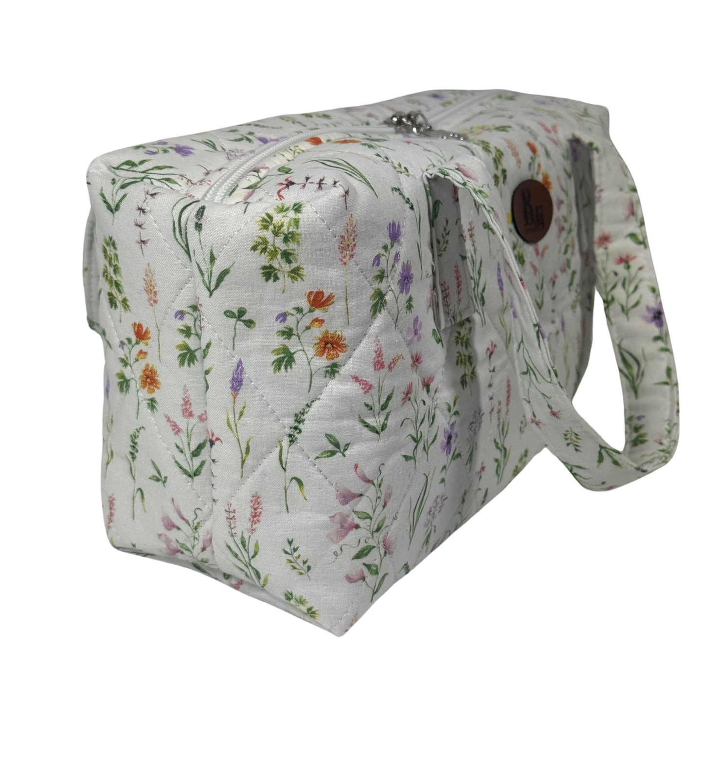 White Floral Cosmetic Bag