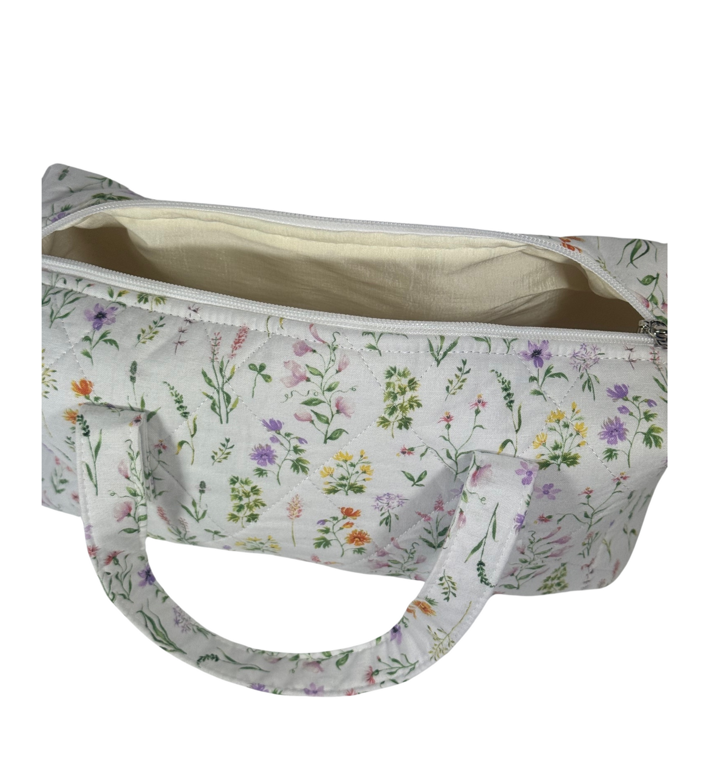 White Floral Cosmetic Bag