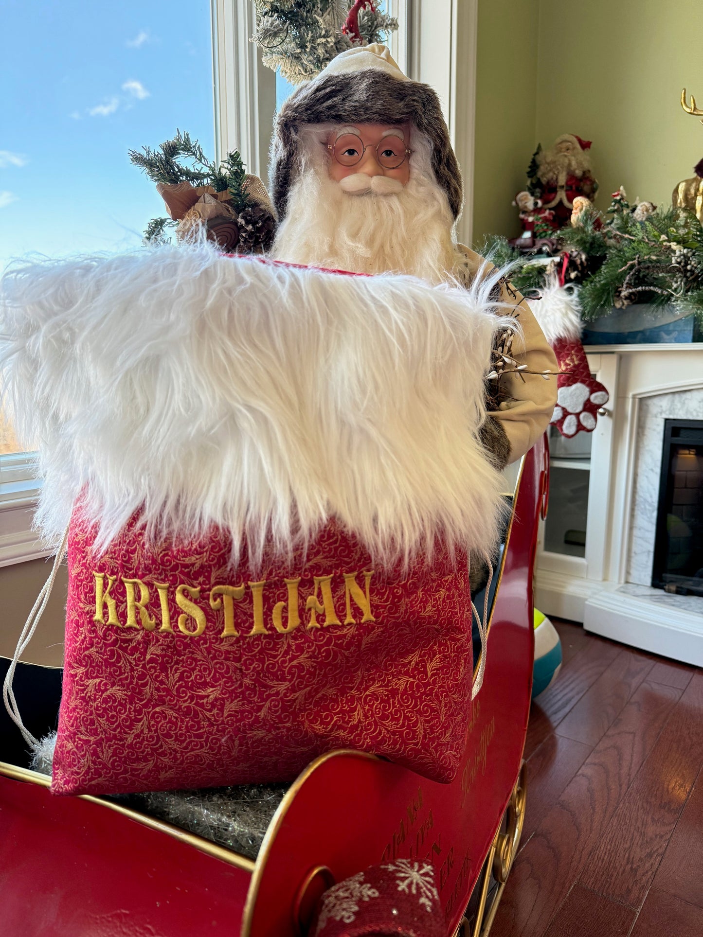 Christmas Drawstring Bag with fur