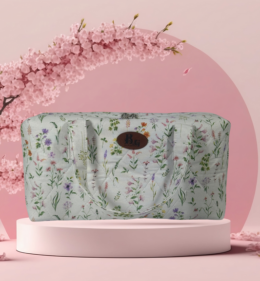 White Floral Cosmetic Bag