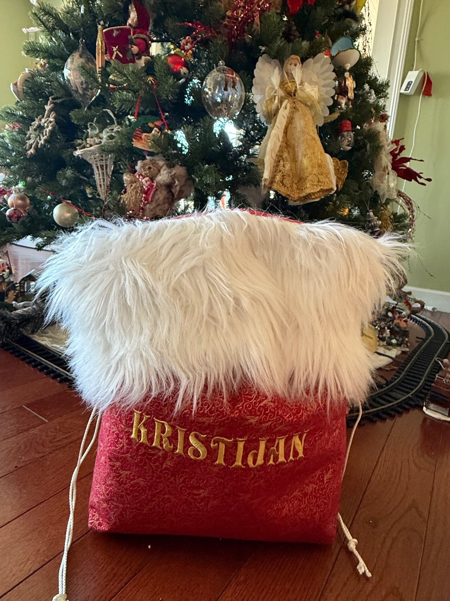 Christmas Drawstring Bag with fur